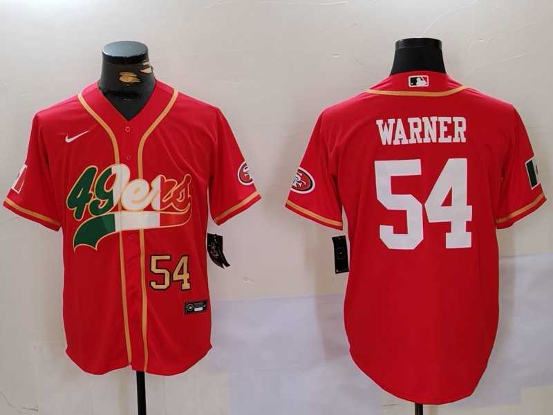 Mens San Francisco 49ers #54 Fred Warner Red With Patch Cool Base Stitched Baseball Jerseys